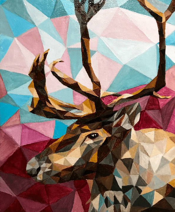 Abstract, Geometric Caribou Painting. Acrylic on Canvas