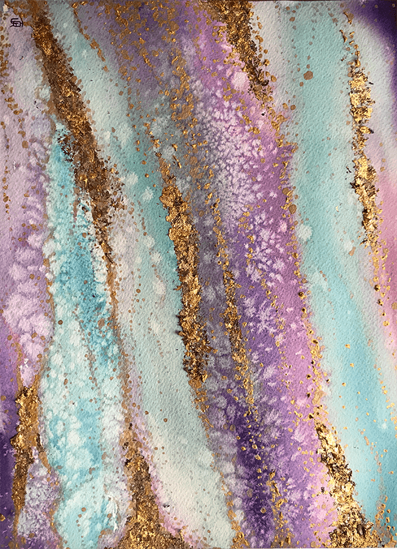 Abstract Water. Watercolour with gold flakes
