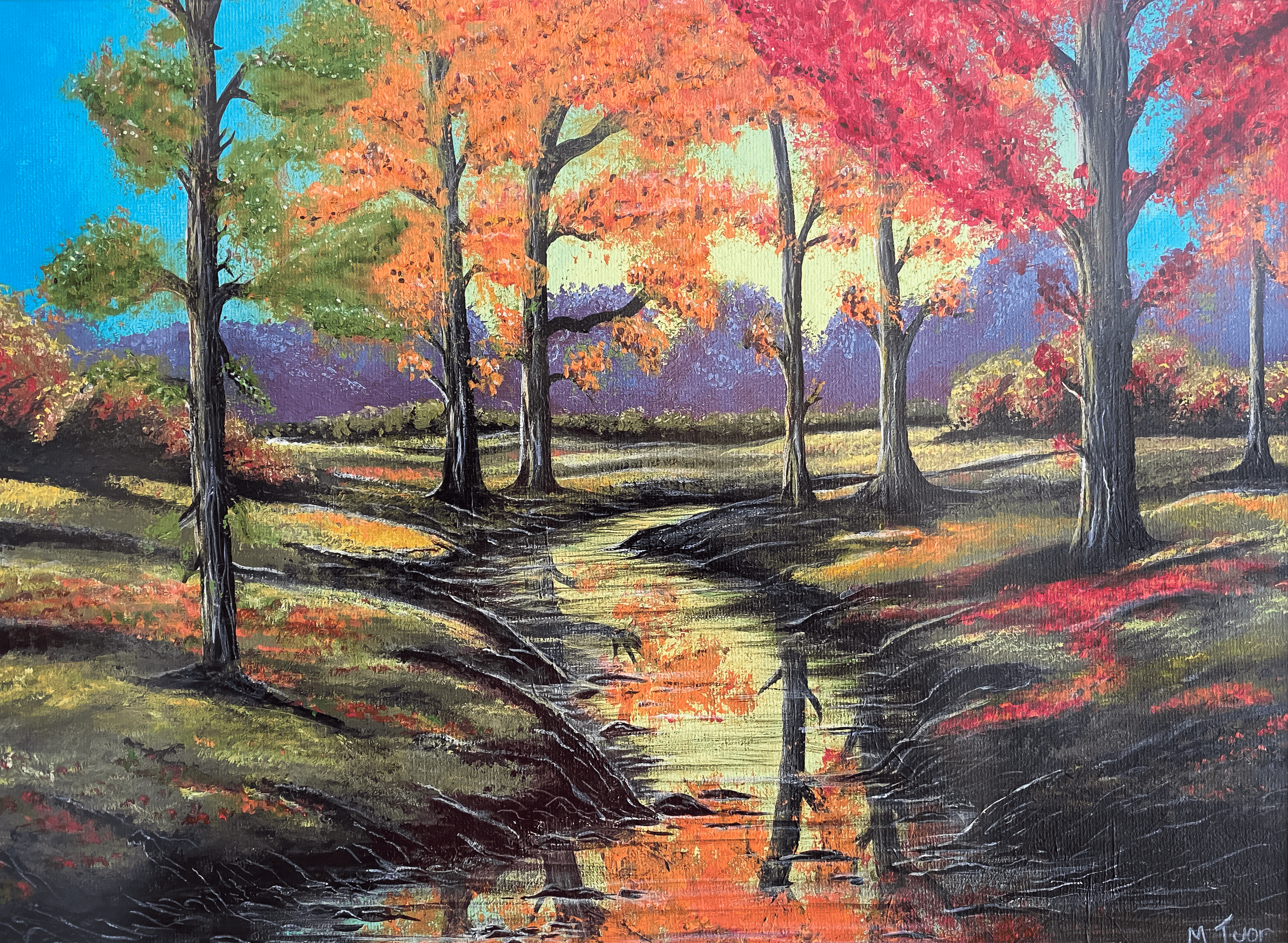 Autumn Leaves Landscae Painting. Acrylic on Canvas.