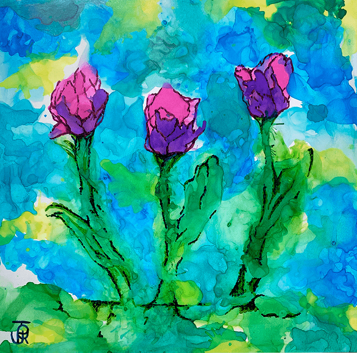 Abstract Tulips. Alcohol Ink.
