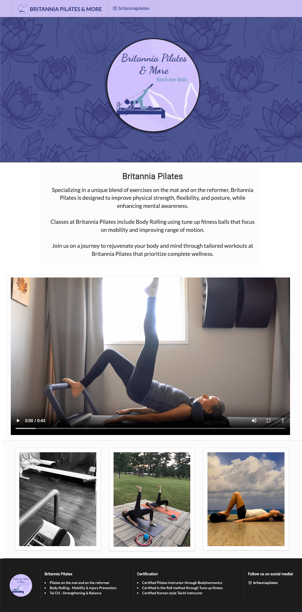 Britannia Pilates Website Design